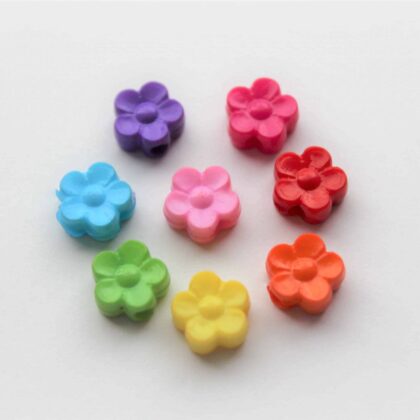 Akrylperler, blomster i regnbuens farger