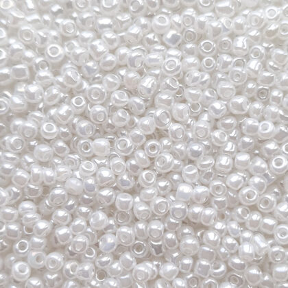 Seed beads, hvit, perlemor,  opak, 3mm