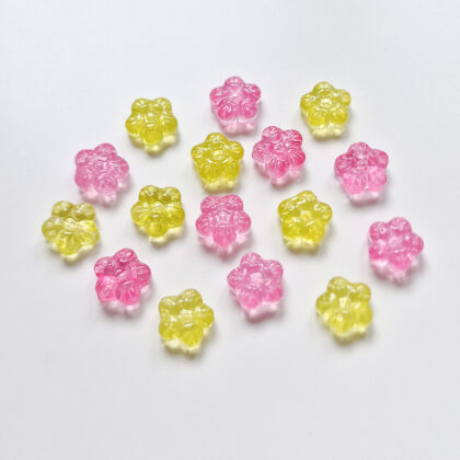 Glassperler, blomster, gul og rosa