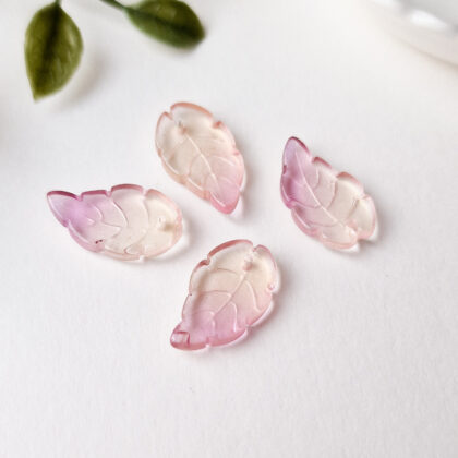 Glassperler, blader, rosa og gull 5pk