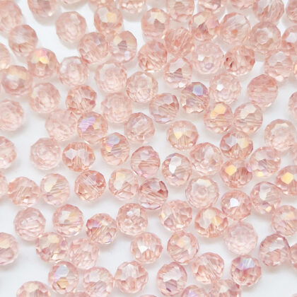 Fasettperler, glass, 6mm,  lys rosa