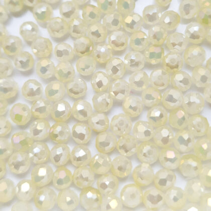 Fasettperler, glass, 6mm,  lys gul, opak, ab